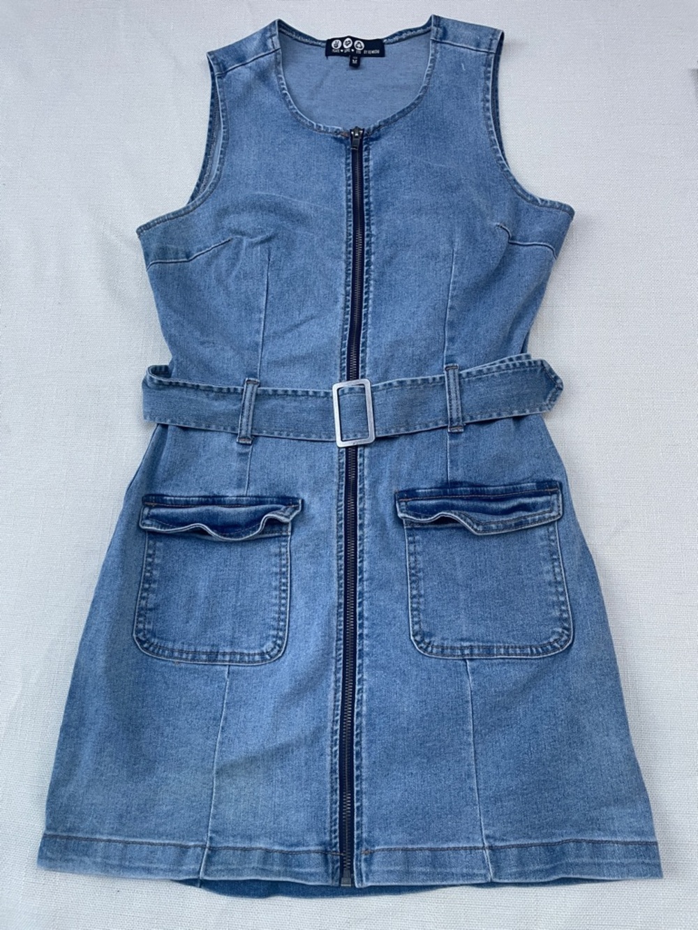 Peace♥️Love♥️Eco by Rewash Stretchy Denim Zipper Front Dress with Belt